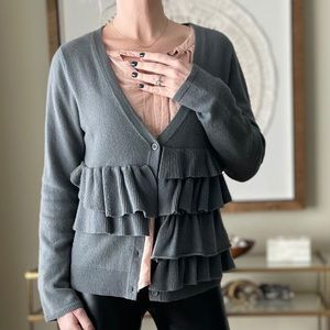 Garnet Hill Tiered Ruffle V-Neck Cardigan Sweater